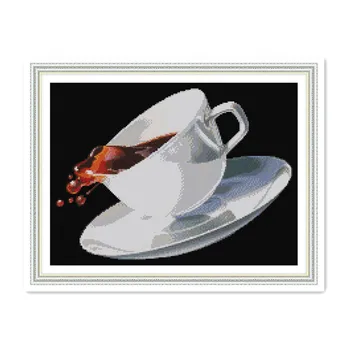 

Three-dimensional Full Embroidered Coffee Cup Figure 11CT 14CT Printing Cross-stitch Suite Sweet Coffee Restaurant Decor