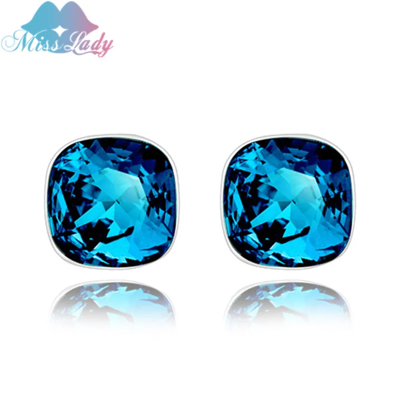 

Miss Lady Rose Gold color Rhinestone minimalist Crystal Vintage blue Square Stud Earrings Fashion Jewelry for women MLY4600