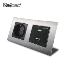 Штепсельная розетка европейского стандарта и usb-порты 156*86 мм 110 V-240 V AC серебристая металлическая панель настенная двойная рамка розетка Schuko+ usb для 2 круглых коробок