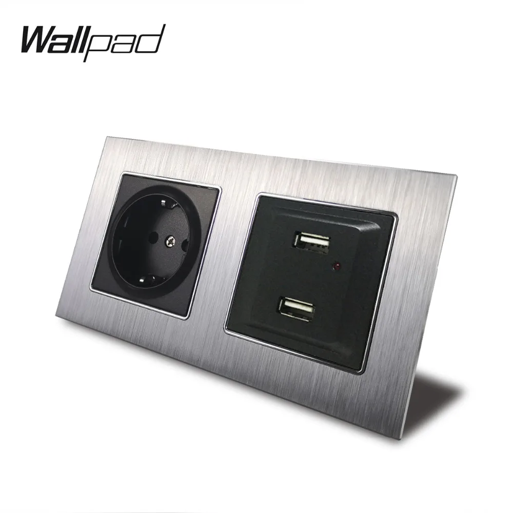  Enchufe de la UE y puertos USB walpad 156*86mm 110 V-240 V CA Panel de Metal plateado pared doble m