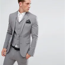 Модный комплект из 3 предметов серый лацканы с разрезами на двух пуговицах и Нарядные Костюмы для свадьбы Slim Fit для выпускных, свадеб одежда(куртка+ штаны+ жилет