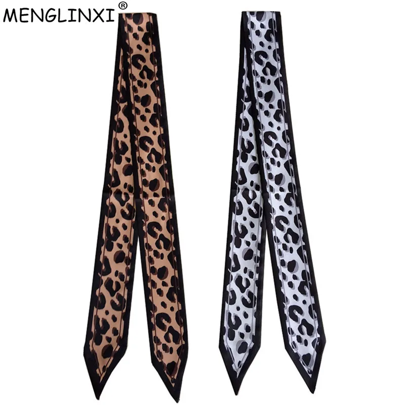 

120cm Leopard Print Scarf Women Scarf Skinny Silk Scarf Small Handle Bag Ribbons Female Neckerchief Head Scarves & Wraps