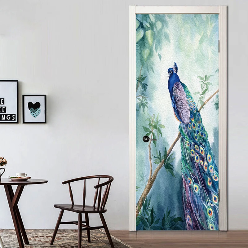 2 قطعة/المجموعة أحدث الحيوان الملونة الطاووس الباب ملصقات خلفيات ملصق جدار ملصقا مكتب غرفة نوم غرفة المعيشة المنزل الديكور