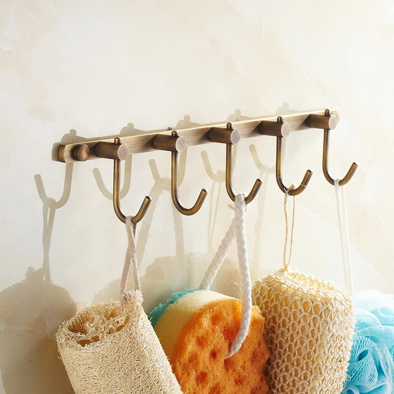 

Robe Hooks Luxury Bathroom Wall Mount Antique Copper Robe Hooks 5 Row Hook Coat Hanger Door Hooks For Bathroom Accessories Sj46