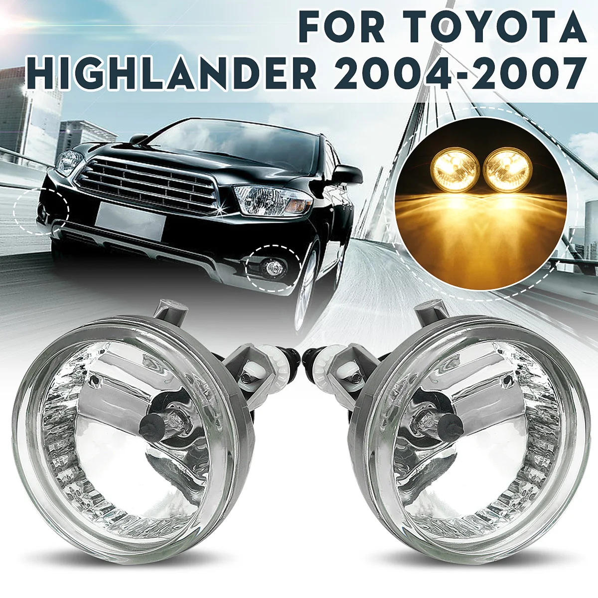 

Pair left / right Clear Bumper Driving Fog Light Lamp with H11 bulb For Toyota Highlander 2004 2005 2006 2007 Car Light Styling