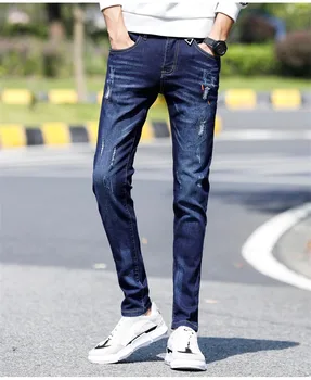 

Fashion Straight Men's Jeans Korean Version Elastic Force Slim Harem Blue Pants Spring Summer Men Jeans Hight Quality New 2019