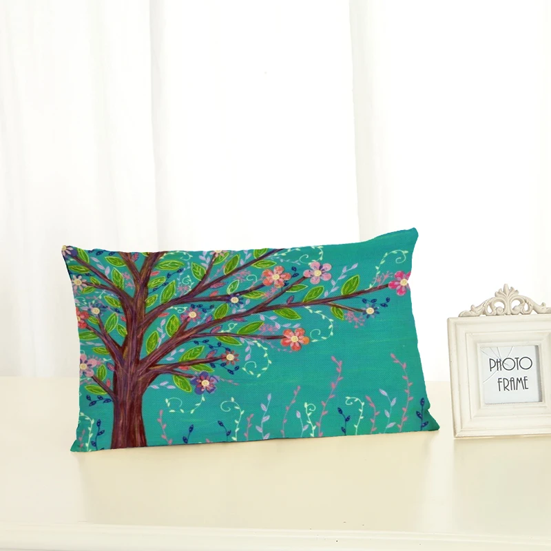 

Trees Cushion Covers Green Plant Home decoration 30x50 Decorative Beige Linen Pillow Case