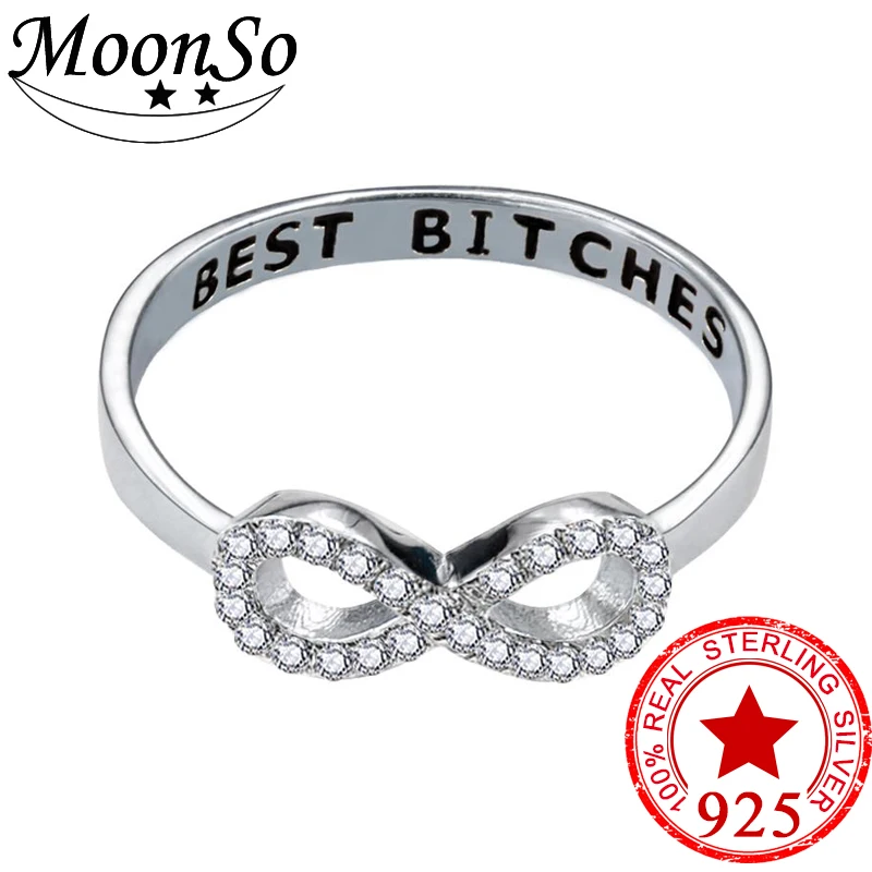 Кольцо женское из серебра 925 пробы с надписью BEST Bitches FRIEND SISTER black mood|Кольца| |