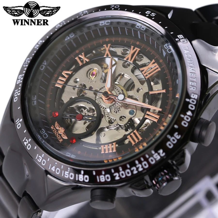 2016 font b Winner b font Luxury Clock Men Automatic Watch Skeleton Military Watch Mechanical Relogio