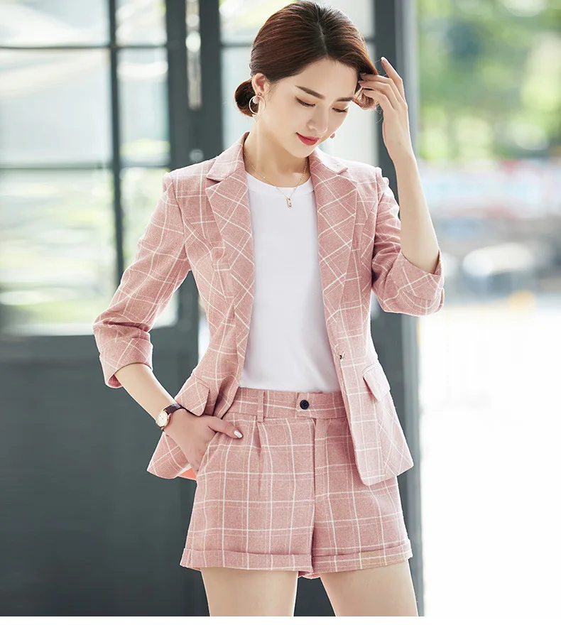 Корейская версия небольшой костюм женский весна и лето повседневные шорты костюм, пиджак в клетку женский короткий параграф