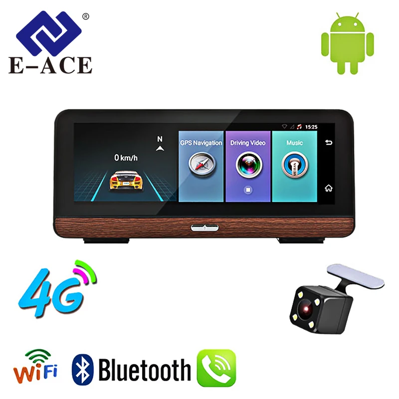 E-ACE E03 rastreador de navegación GPS para coche 4G cámara de visión trasera DVR con doble lente 8 pulgadas Android 5,1 navegación grabadora de vídeo ADAS