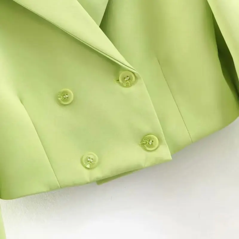 NSZ женский укороченный пиджак Feminino с длинным рукавом, двубортный неоновый зеленый короткий жакет, пальто для девушек, Офисная верхняя одежда, болеро