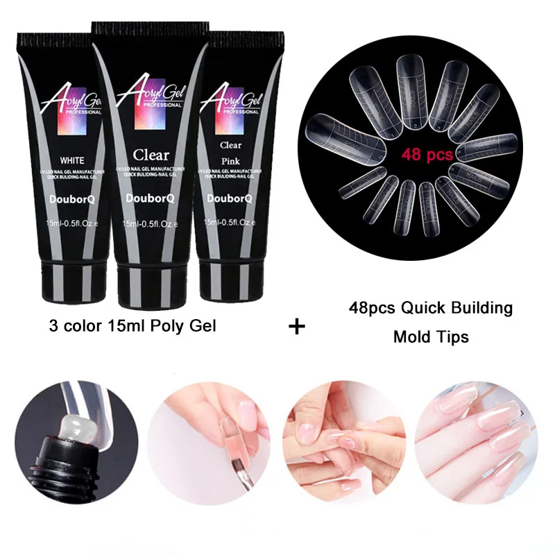 3colors 15ml Poly Gel Finger Extension Crystal Jelly Polygel Nail Gel 48pcs Tips Camouflage UV LED Hard Gel Acrylic Builder Gel цена 3colors 15ml Poly Gel Finger Extension Crystal Jelly Polygel Nail Gel 48pcs Tips Camouflage UV LED Hard Gel Acrylic Builder Gel цены онлайн