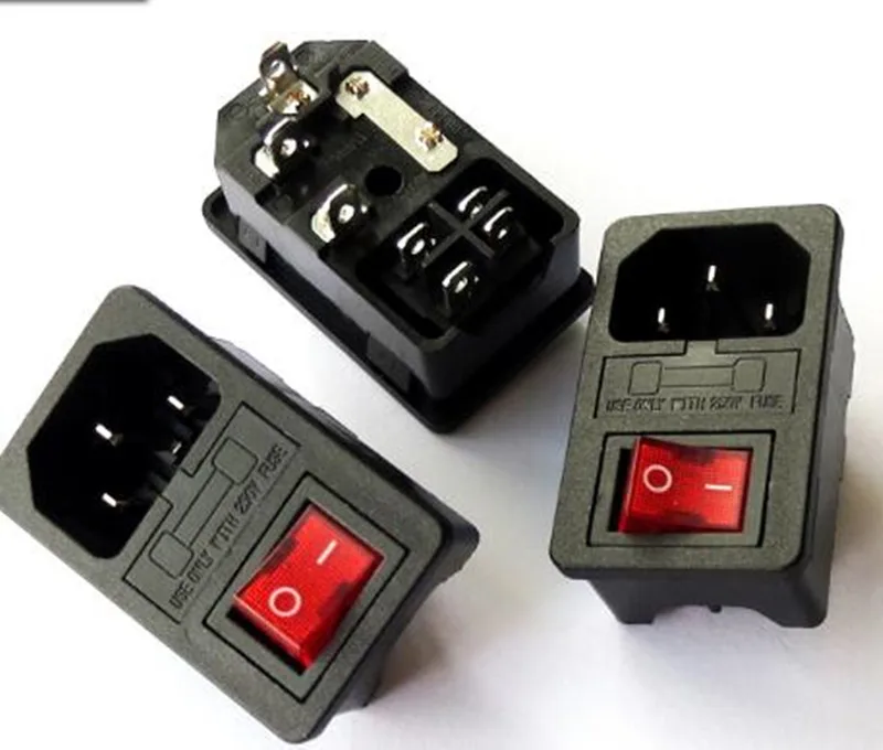 

10pcs AC power outlet with lamp with fuse product word card socket equipment triple power outlet chassis socket
