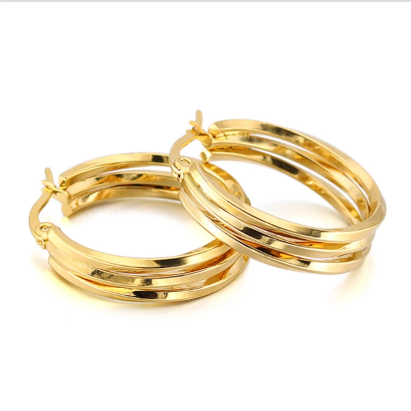 

new arrival punk silver gold color stainless steel big circle stud earrings for women & men hyperbole ear clip fashion jewelry