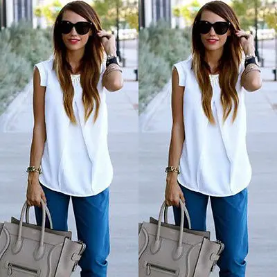 2016 New Design Casual Blouses Womens Summer Tops White Fashion Sleeveless Simple Tops Chiffon Blouse shirt 2016 New Design Casual Blouses Womens Summer Tops White Fashion Sleeveless Simple Tops Chiffon Blouse shirt