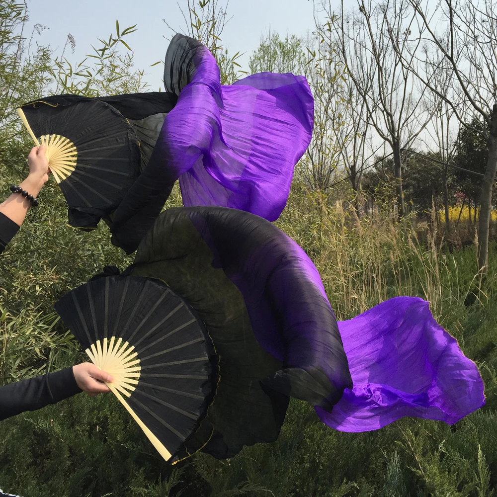 

nice color 100% Natural Silk Material dancing Fan Veils 2 color mixed dyes Fans for Bellydance Wears
