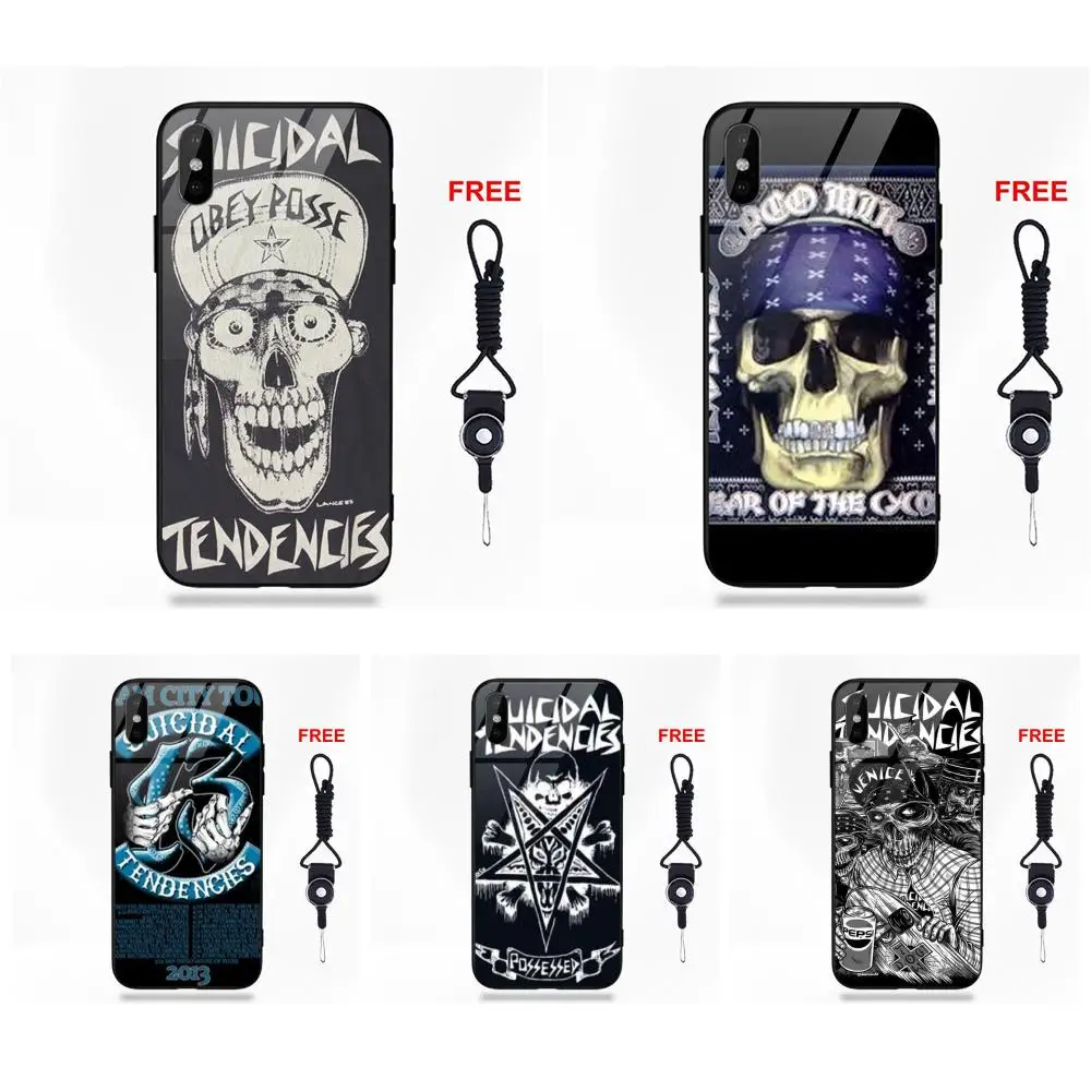 

Transparent Soft TPU Frame Tempered Glass Shell For Apple iPhone X XS Max XR 5 5C 5S SE 6 6S 7 8 Plus Skull Suicidal Tendencies