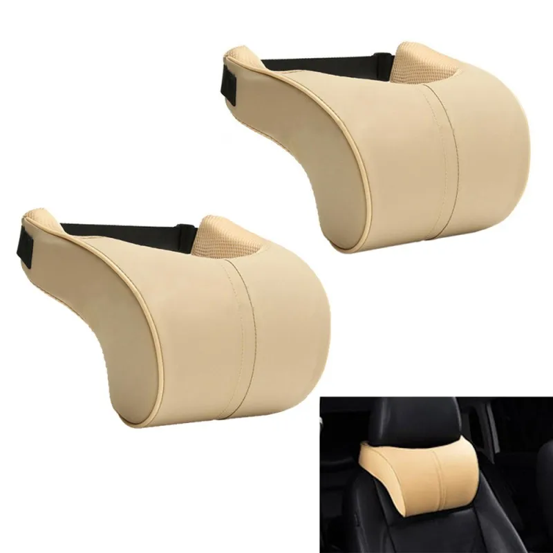 

PU Leather soft Pillow breathable Auto Memory Car 1pc Rest Seat safer Beige Headrest Ergonomic Pad Foam durable Practical Neck