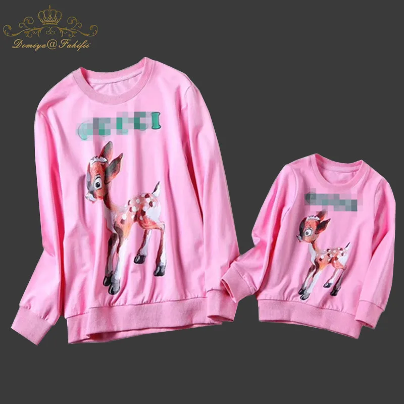 

2018 Brand Spring&Winter Style Family Matching Outfits Mother And Daughter Long Sleeve Deer Pattern Pink Sweatshirt Boy hoodies