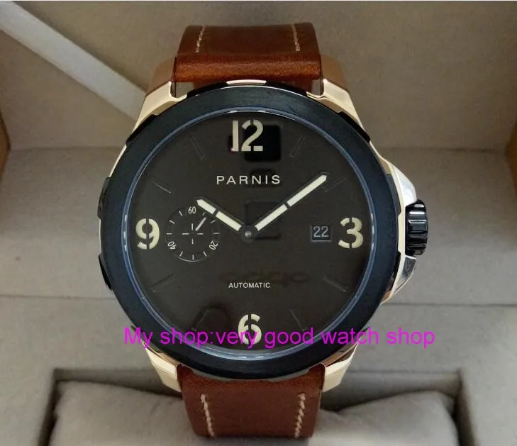 

Sapphire crystal PARNIS 44mm black dial ST25 automatic Self-Wind movement men's watch luminous 5Bar Mechanical watches 46sk
