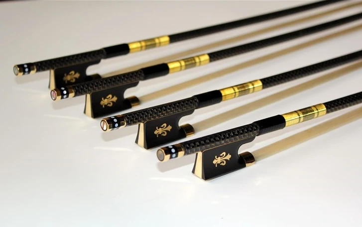 Envío gratis 1 pc nuevo PRO 4/4, 3/4, 1/2, 1/4 tamaño de fibra de carbono arco de Violín con parrilla de ébano Rana escultura flor - 1