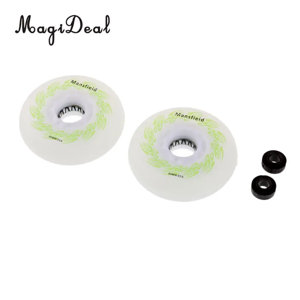 MagiDeal 2 Pieces LED Light Up Inline Sliding Flash PU Roller Skate Wheel 80mm