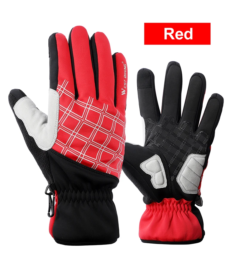 WEST BIKING Зимние перчатки для велоспорта, лыжные зимние перчатки, мотоциклетные перчатки с сенсорным экраном, флисовые перчатки, водонепроницаемые перчатки, теплые варежки