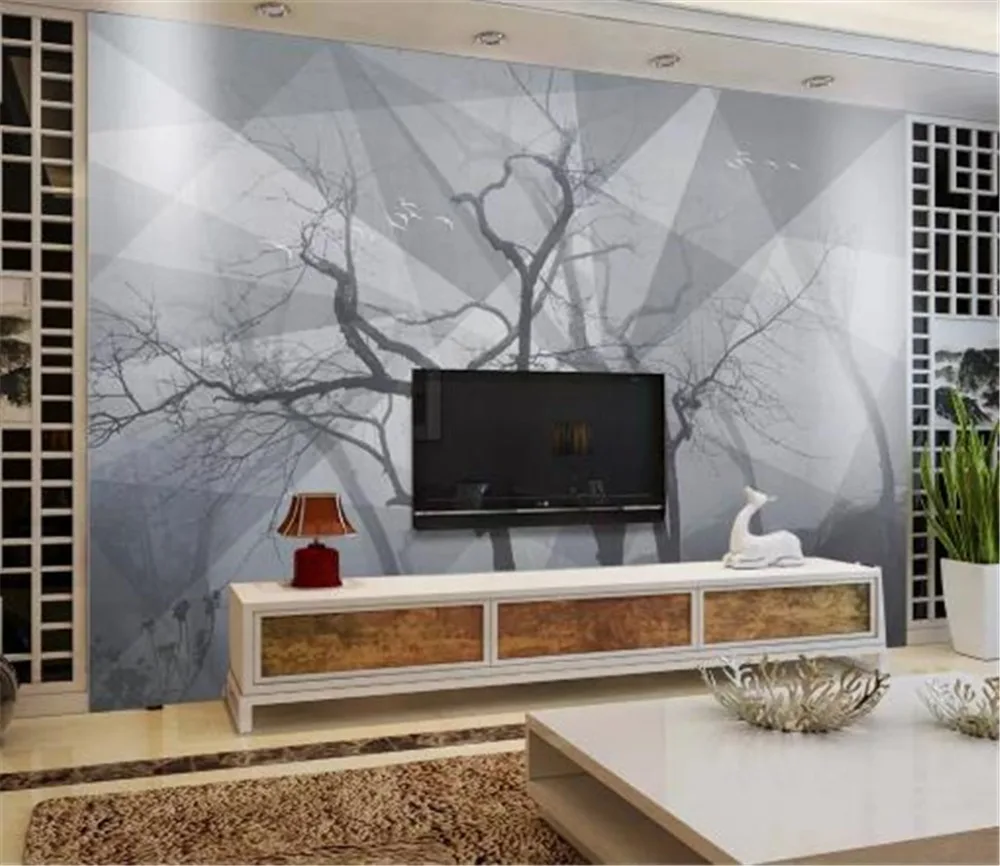 

Custom 3D Wallpaper Nordic 3D Triangle Black And White Branches Wallpaper 3d on the wall Home Decor Living Room Wall Covering