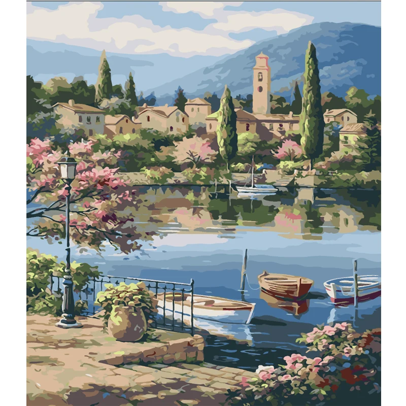 Город harbor.40 x 50 см, живопись по номерам, сделай сам, искусство стены, украшения гостиной, пейзаж, фигура, животное, цветок, мультфильм