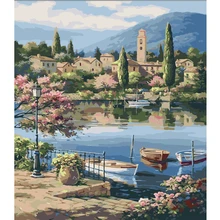 Город harbor.40 x 50 см, живопись по номерам, сделай сам, искусство стены, украшения гостиной, пейзаж, фигура, животное, цветок, мультфильм