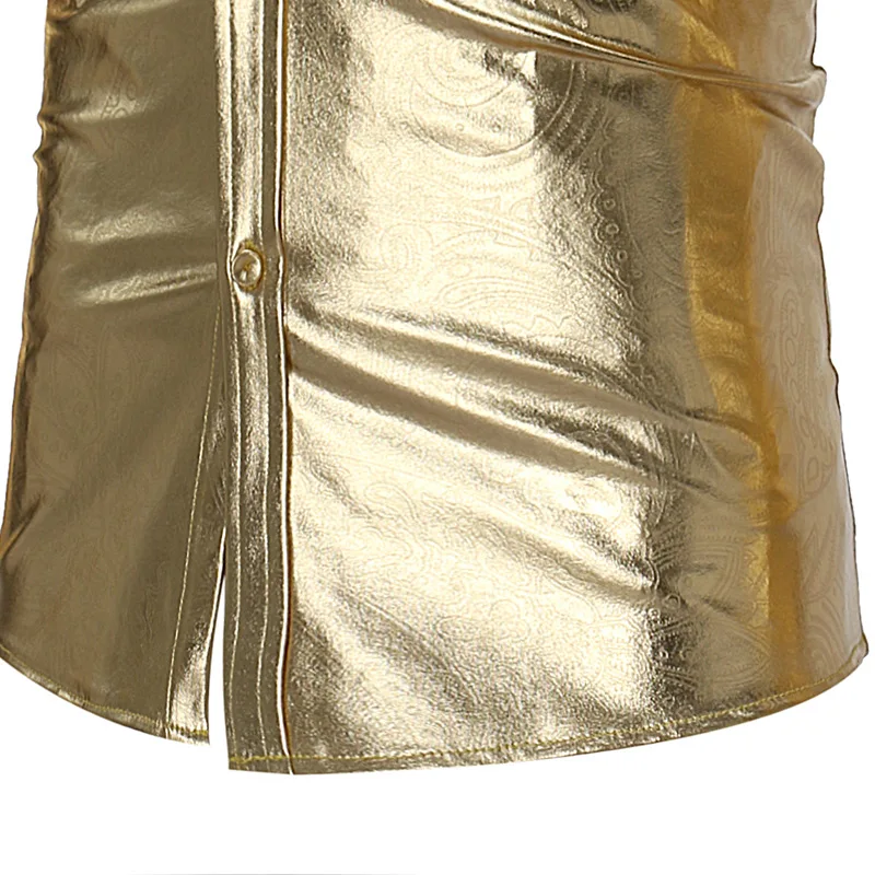 2018 новый этап моды для ночного клуба в стиле панк блестящие цвета: золотистый, серебристый принт Для мужчин с длинными рукавами рубашка Slim