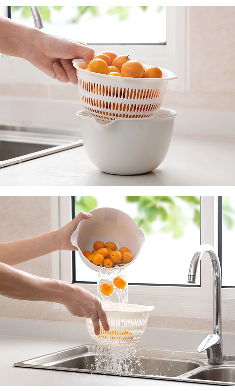 LIYIMENG Multifunctional Washing Double Layer Drain Basket Vegetables Fruit Storage Organizer B5