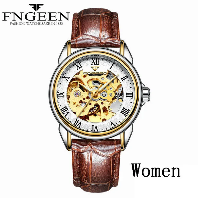 Женские часы, Топ бренд, роскошные стальные водонепроницаемые механические часы с полым циферблатом, модные стильные женские часы Mekanik Saat - Цвет: LeatherTwoToneWhite