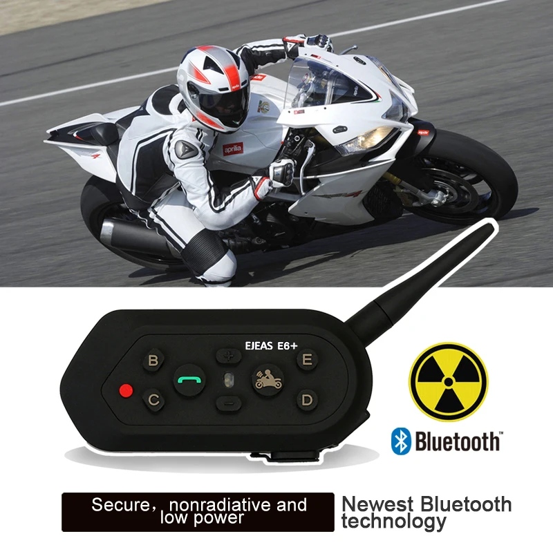 Ejeas E6 плюс BT Мотоцикл гарнитура 6 гонщиков 1200 м Communicator шлем переговорные VOX Bluetooth Шлем Интерком с ручкой бар
