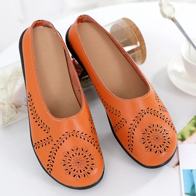 Women Flats Summer Women Genuine Leather Shoes Slippers Slip On Flat Shoes Leather Oxford Chaussures Femme Casual Loafers