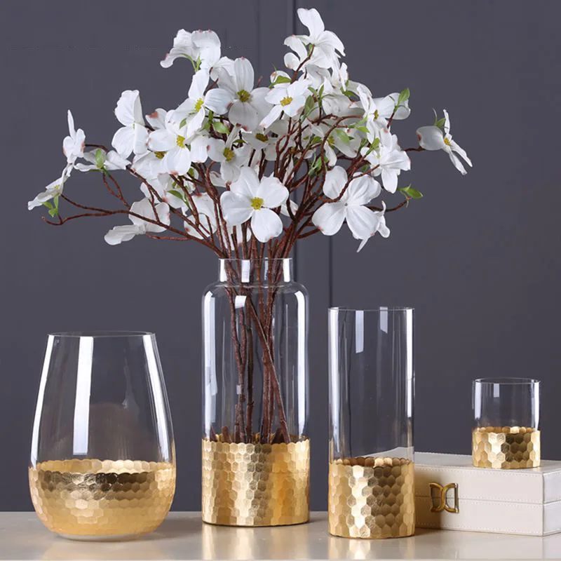 Kaufen Glas Blume Vase mit Gold Folie Figuren Home Wohnzimmer Decor Haushalt Decor Gold Tabletop Anlage Vase Handwerk Hochzeit Geschenke