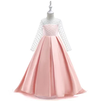 Satin Pink Flower Girl Dresses Floor Length Girls Pageant Dresses First Communion Dresses Wedding Party Dress lovely lace flower girl dresses hi low jewel neck pink long sleeve pageant dresses fluffy tiered satin girls pageant dress