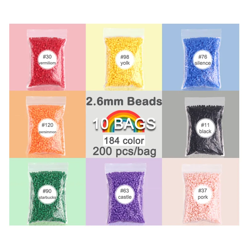 

Yantjouet 2.6mm 184colors 200 pcs/Bag 2000pcs for Kid Hama Perler Beads Diy Puzzles High Quality Handmade Gift children Toys