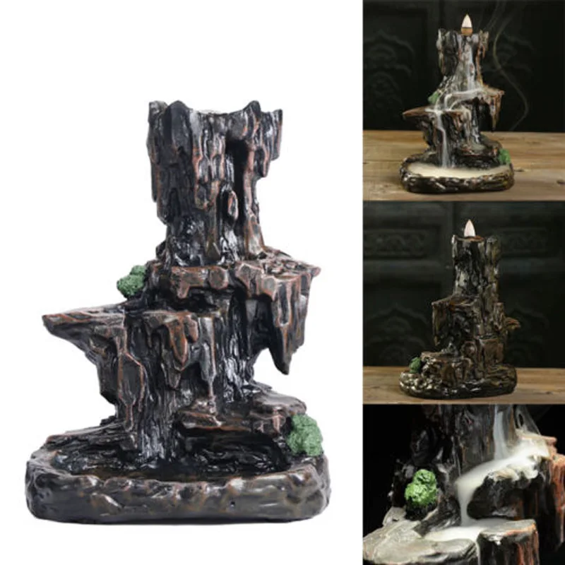 Billig Harz Berg Form Rauch Wasserfall Rückfluss Weihrauch Brenner Räuchergefäß Halter Decor Aromaofen Aromatischen Hause Büro Handwerk