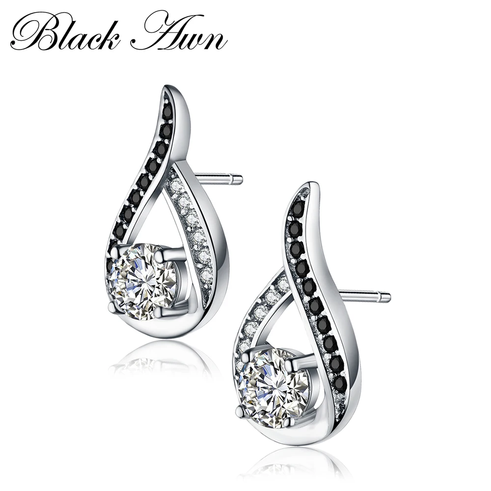 [BLACK AWN] 925 пробы серебряные ювелирные изделия натуральный Букле д 'ореиль серьги гвоздики для женщин ювелирные изделия T004