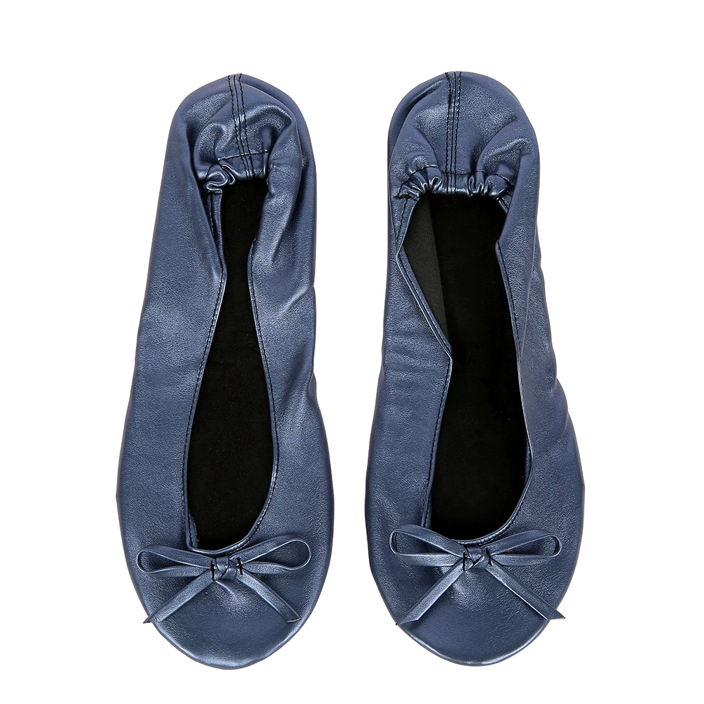Navy Shoe Flats Portable Fold Up Ballerina Flat Shoes Roll Up Foldable Ballet after Party Shoe
