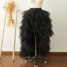 Черная юбка Здравствуйте рюшами Асимметричная фатиновая юбка-пачка, свадебная юбка подружки невесты, Многоуровневая фатиновая длинная юбка вечерние для выпускного вечера, Saia