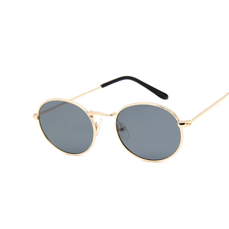 Маленькие овальные солнцезащитные очки в оправе, женские брендовые дизайнерские зеркальные очки с океанскими линзами, женские вечерние очки из сплава UV400 - Цвет линз: GoldGray