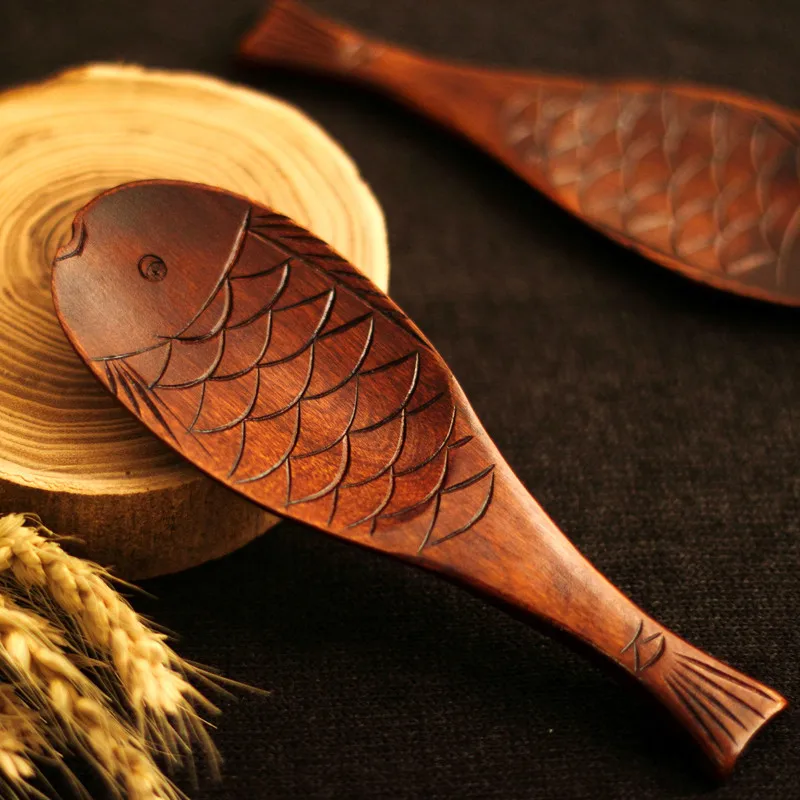 5Pcs/Pack Natural Nanmu Handmade Fish Rice Spoon Japanese Style Airflow