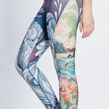Женские эластичные узкие брюки с цветочным принтом и морской волной для тренировок в тренажерном зале для йоги бега занятий спортом леггинсы для фитнеса дропшиппинг