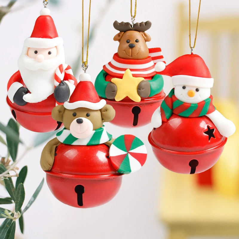 

6x8cm Bell Design Christmas Hangings Cartoon Christmas Tree Doll Bells Santa Snowman Cute Bell Ornaments Xmas New Year Supplies