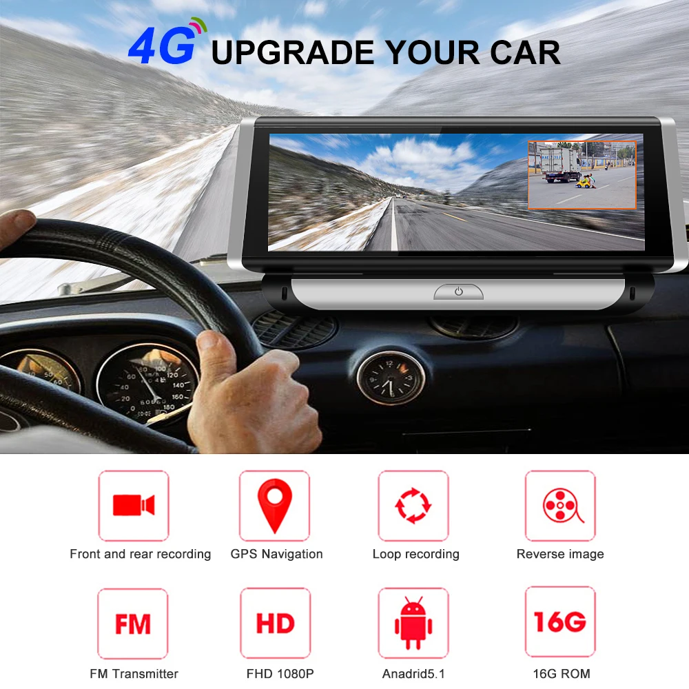 Автомобильный видеорегистратор Bluavido " ips 4G Android, gps камера ADAS Sygic Navigation Full HD 1080 P, Автомобильный видеорегистратор с двумя объективами, парковочный монитор