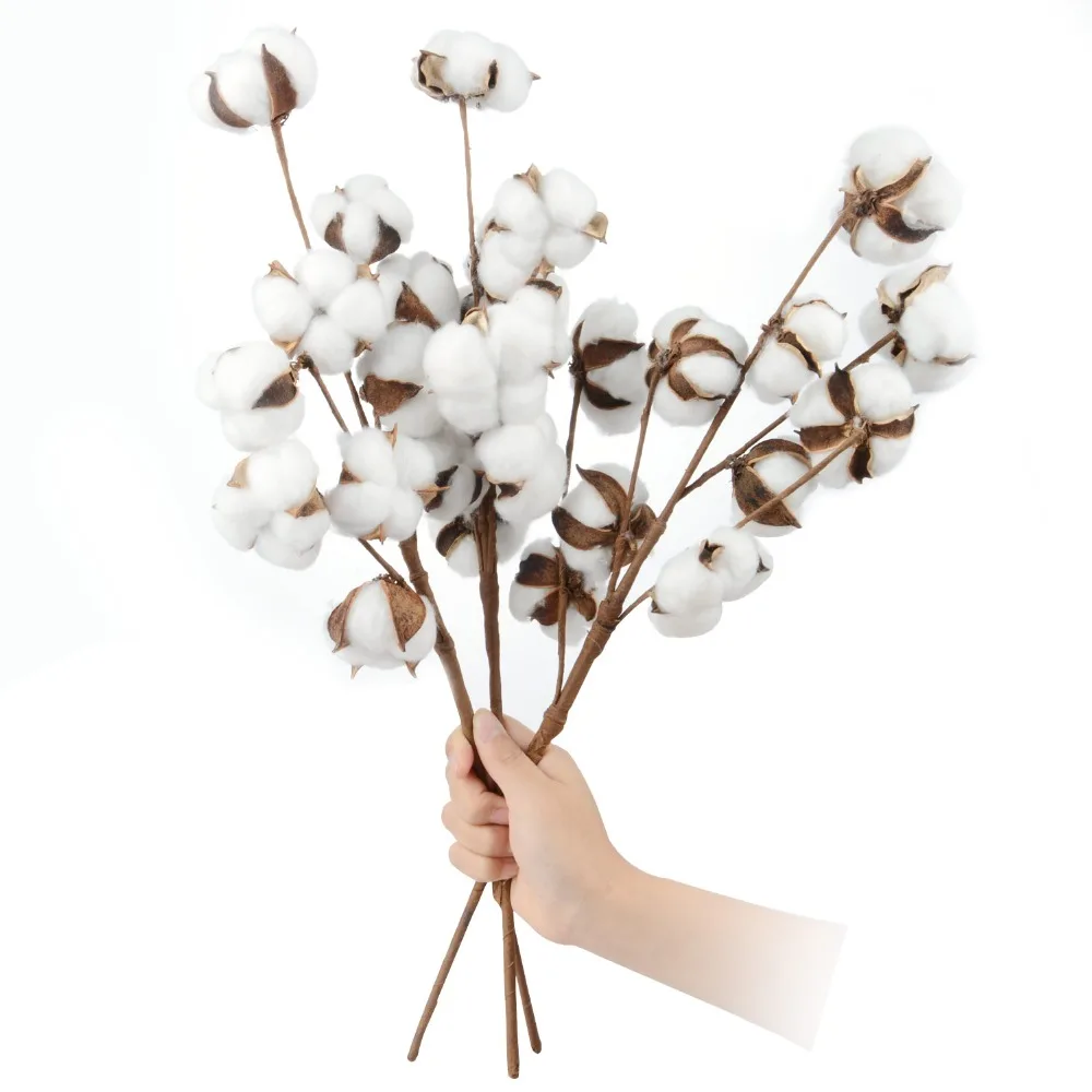 

Dried Cotton+Plastic Stem Flower Branch Artificial Cotton Plants Flower DIY for Home Wedding Party Decoration Wreath