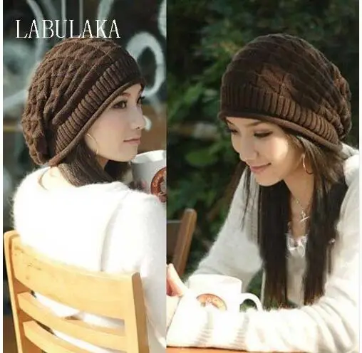 

2019 New Winter Hats For Women Autumn Warm Skullies Beanies Knitted Hat Fashion Girls Baggy Slouchy Bonnet Casual Ladies Cap